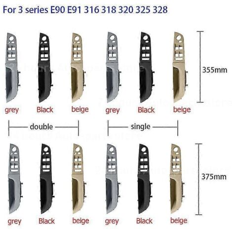 Poignée intérieure de porte gauche, gris beige noir, cache de garniture de poignée pour accoudoir de porte intérieure BMW Série 3 E90 E91 328 330 335  Poignées de porte intérieures  375 mm, double, gr