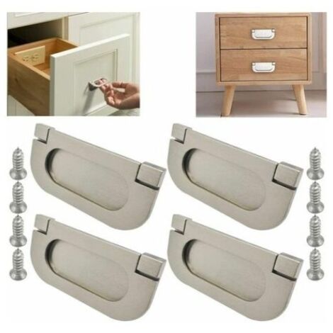 Poignée invisible argentée en acier inoxydable (lot de 4) - Accessoires pour armoires, tiroirs, commodes et penderies