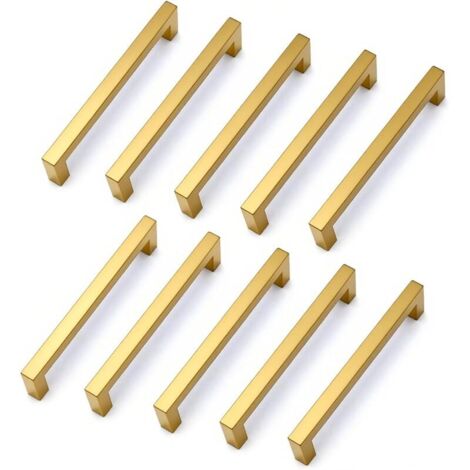 Poignée Meuble, 10 Unités Doré Poignee de Meuble Cuisine en Acier Inoxydable trou Distance 160mm avec Vis pour Placard, Tiroir
