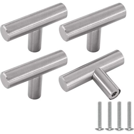 Poignée Meuble, Argent Boutons de Portes Pour Placards en Acier Inoxydable 4 Pièces Bouton de Meuble Cuisine Vintage avec Vis