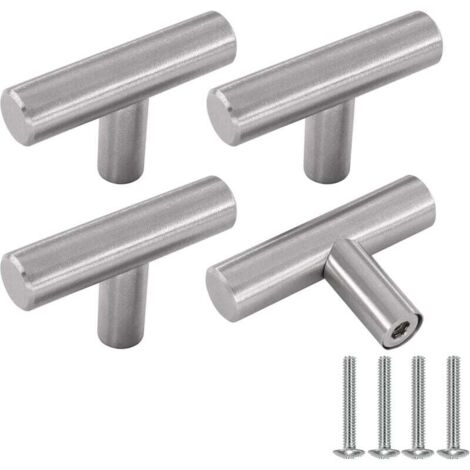 Poignée Meuble, Argent Boutons de Portes Pour Placards en Acier Inoxydable 4 Pièces Bouton de Meuble Cuisine Vintage avec Vis pour Commode, Armoire