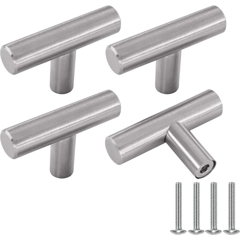 Poignée Meuble, Argent Boutons de Portes Pour Placards en Acier Inoxydable 4 Pièces Bouton de Meuble Cuisine Vintage avec Vis pour Commode, Armoire