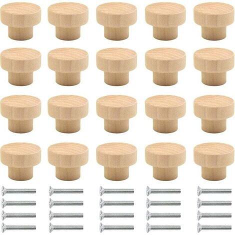 Poignée Meuble Bois 20 pièces Boutons Ronds en Bois Naturel Bouton de Meuble Bois Bouton de Porte Bois Bouton Tiroir Convient aux armoires tiroirs armoires pansements cuisine etc（Couleur de bois） - Bo