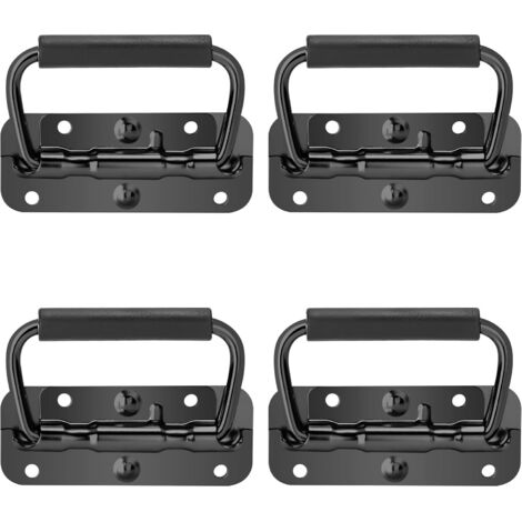 Poignée Pliable 4 Pièces en Acier Inoxydable avec Manche en Caoutchouc pour Boîte à Outils et Rangement, 100x40mm (Noir)