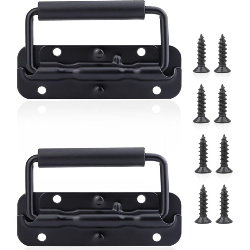 Poignée Pliante à Ressort, 2Pcs Poignée de Caisse Pliantes 120mm avec Vis, Poignée de Boîte Pliable de Remplacement pour Caisses, Portes, Boîtes à