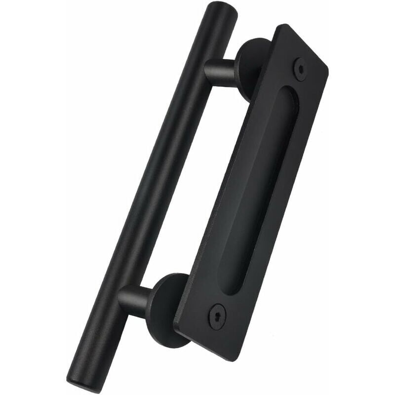 Poignee Porte, 30cm/11“ Rétro Poignée de Porte Coulissante Noir en Acier Inoxydable Tirer et Rincer la Sets de poignées pour Porte Coulissante en Bois