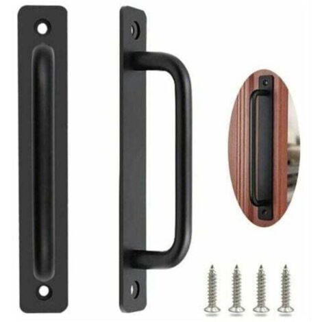-Poignee Porte Coulissante 2 Pices Poigne de Porte de Grange Robuste Poigne Porte Coulissante Poignee Portail Exterieur Poignes de Porte Intrieure Extrieure avec Des Vis, Noir/212mm