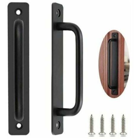 -Poignee Porte Coulissante 2 Pices Poigne de Porte de Grange Robuste Poigne Porte Coulissante Poignee Portail Exterieur Poignes de Porte Intrieure Extrieure avec Des Vis, Noir/212mm