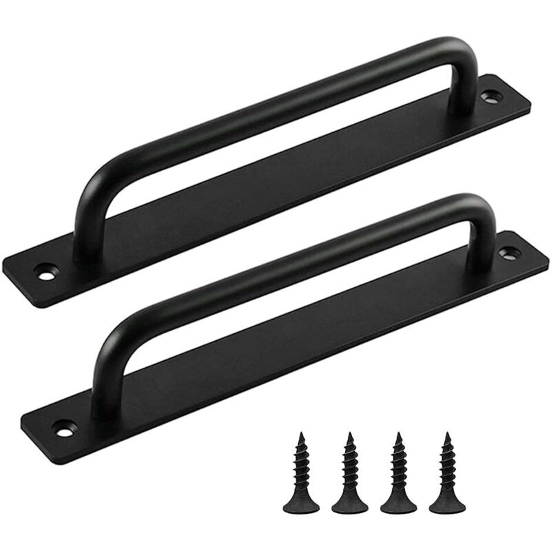 Poignee Porte Coulissante, 2 Pièces Poignée de porte Grange, Poignée de Porte en Noire, Poignées de Porte Intérieure Extérieure Avec Vis, pour