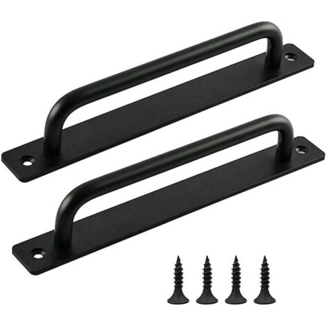 Poignee Porte Coulissante, 2 Pièces Poignée de porte Grange, Poignée de Porte en Noire, Poignées de Porte Intérieure Extérieure Avec Vis, pour Cuisine, Meubles, Armoires, Placards, Portes-