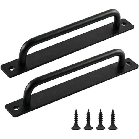 Poignee Porte Coulissante, 2 Pièces Poignée de porte Grange, Poignée de Porte en Noire, Poignées de Porte Intérieure Extérieure Avec Vis, pour Cuisine, Meubles, Armoires, Placards, Portes-