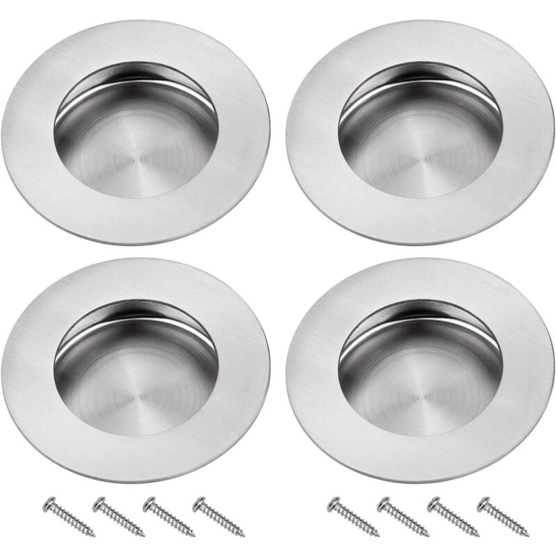 Poignee Porte Coulissante Encastrées en Acier 304 Inoxydable Poignées Rondes à Rainures Invisibles pour Porte Coulissante Armoire Extrait Tiroir 4PC