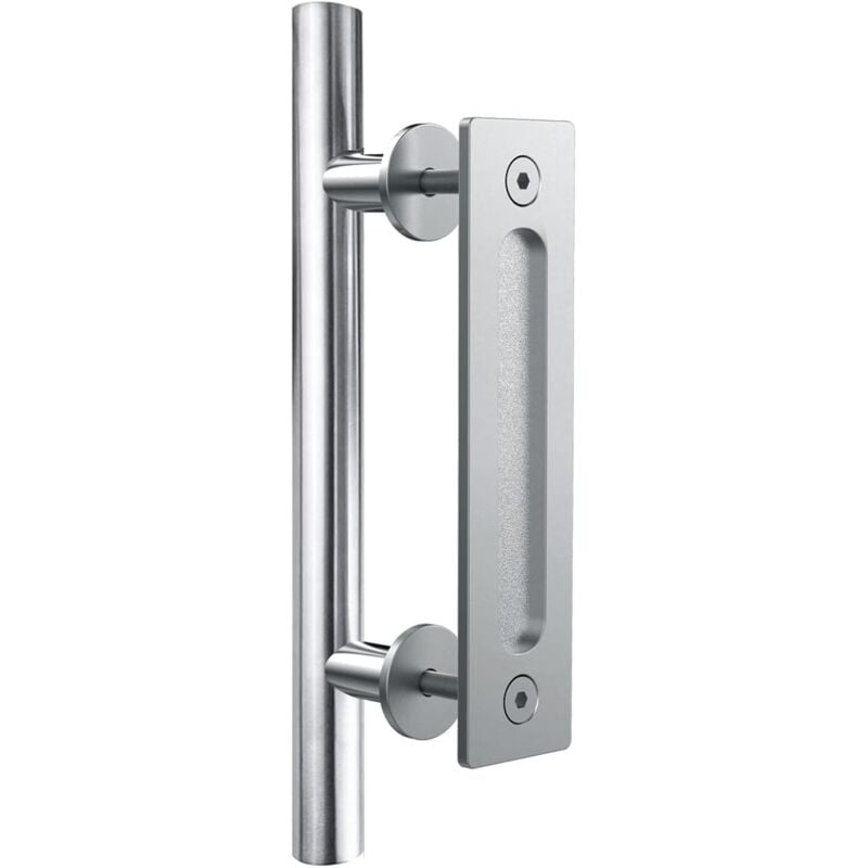 Jusch - Poignee Porte Coulissante Poignee de Porte Acier inoxydable Double face Poigné, Argent 24cm