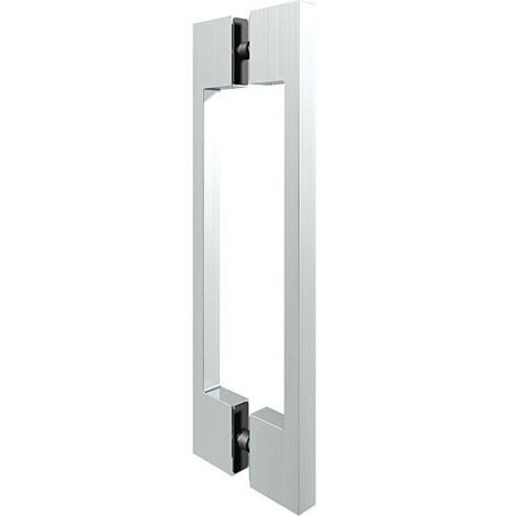 Poignée porte en verre bilatéral chromé brillant, trou verre 2x 10mm, épaisseur 6-10 mm