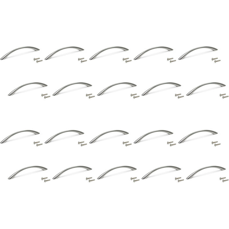 Lot de 20 poignées pour meubles Bombay, L160mm, entraxe 128mm, Zamak, Nickel satiné - Emuca