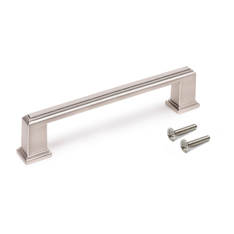 Emuca 9178051 Lot de 5 poignées pour meubles Tanger, L147.5mm, entraxe 128mm, Zamak, Nickel satiné