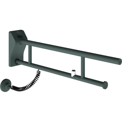 Poignée rabattable de soutien KWC AR, MEDCARE, acier inoxydable, gris, 113x234x850 mm, chasse d'eau électrique pour WC