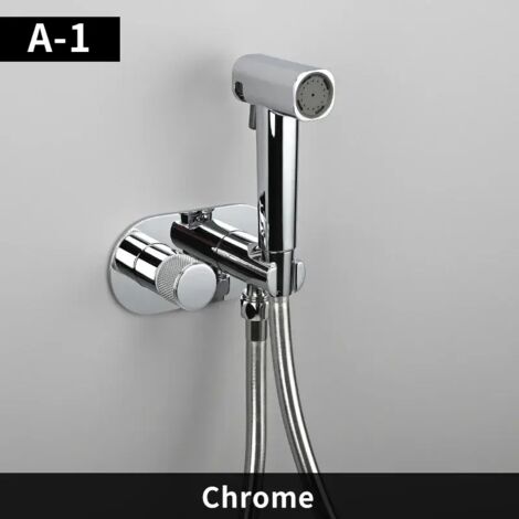 (Poignée ronde B) Robinet de bidet chromé, bidet portable pour toilettes, robinet de bidet en acier inoxydable, pommeau de douche avec couvercle et porte-papier toilette