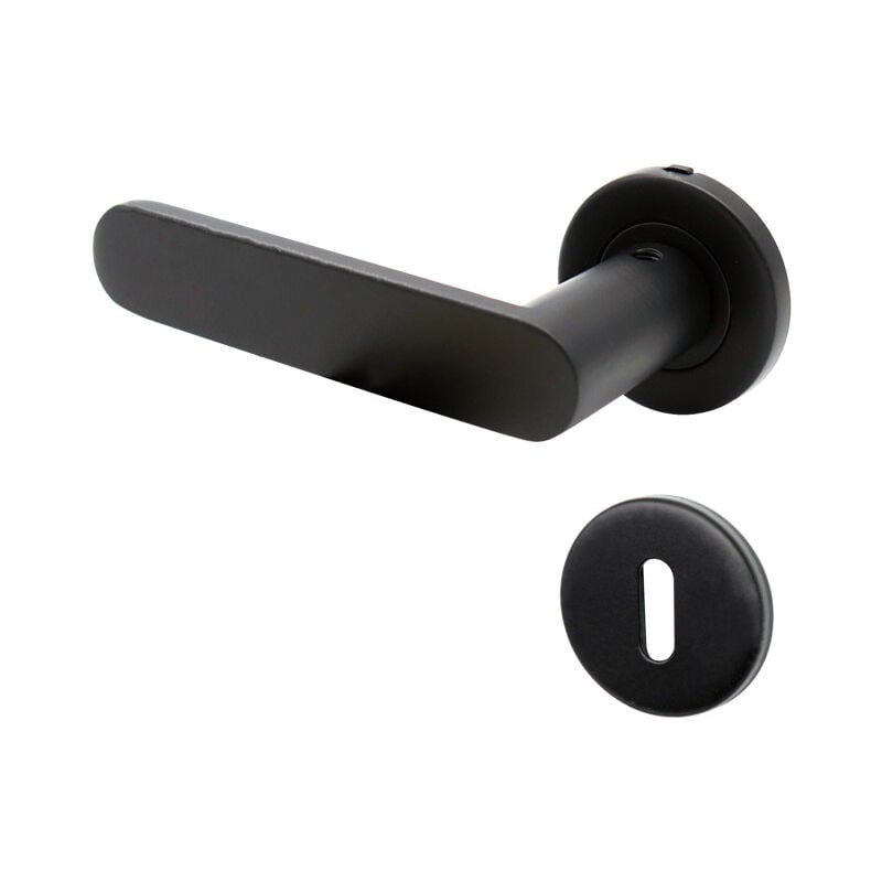 Poignées de Porte, Clé l, Rosaces, Noir, Aluminium, pour Porte d'Intérieur, Kit Complet