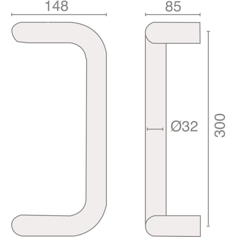 Heracles - Poignée contre-coudée Série 301 inox 32x300mm B-INOX-PT213