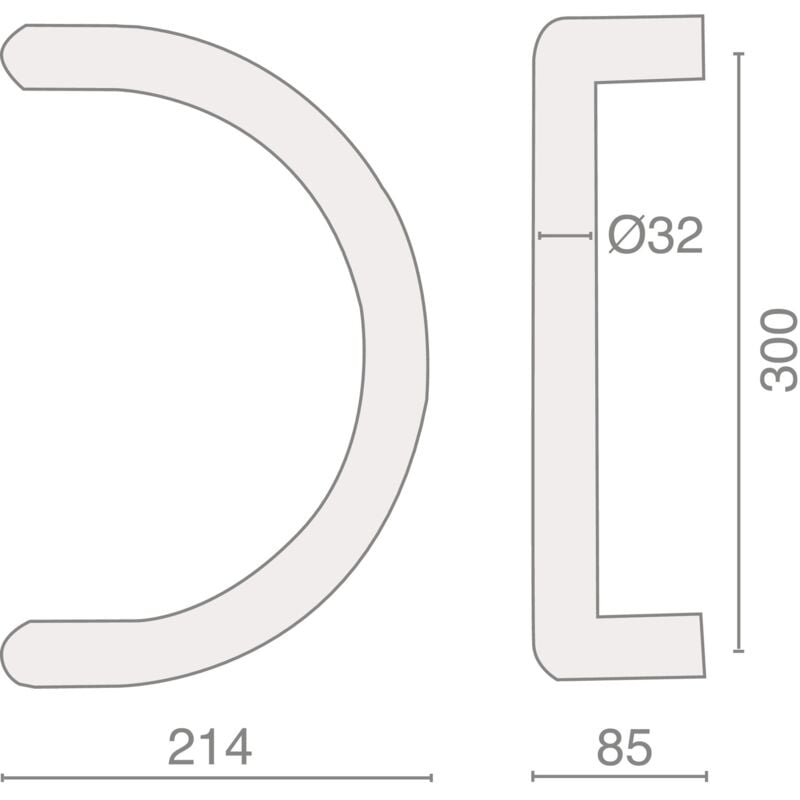 Heracles - Poignée demi-lune Série 601 inox 32x300mm B-INOX-PT215