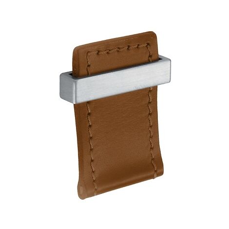 Poignée tirette inox et cuir - inox satiné et cuir naturel - entraxe 24 mm - largeur embase 40 mm - hauteur 44 mm - COSMA