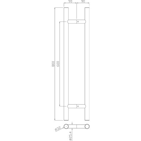 Poignée tubulaire série 5210 32mm inox brossé – Montage double traversant pour portes en verre et bois – Ergonomie étudiée 600mm - B-INOX-PT009