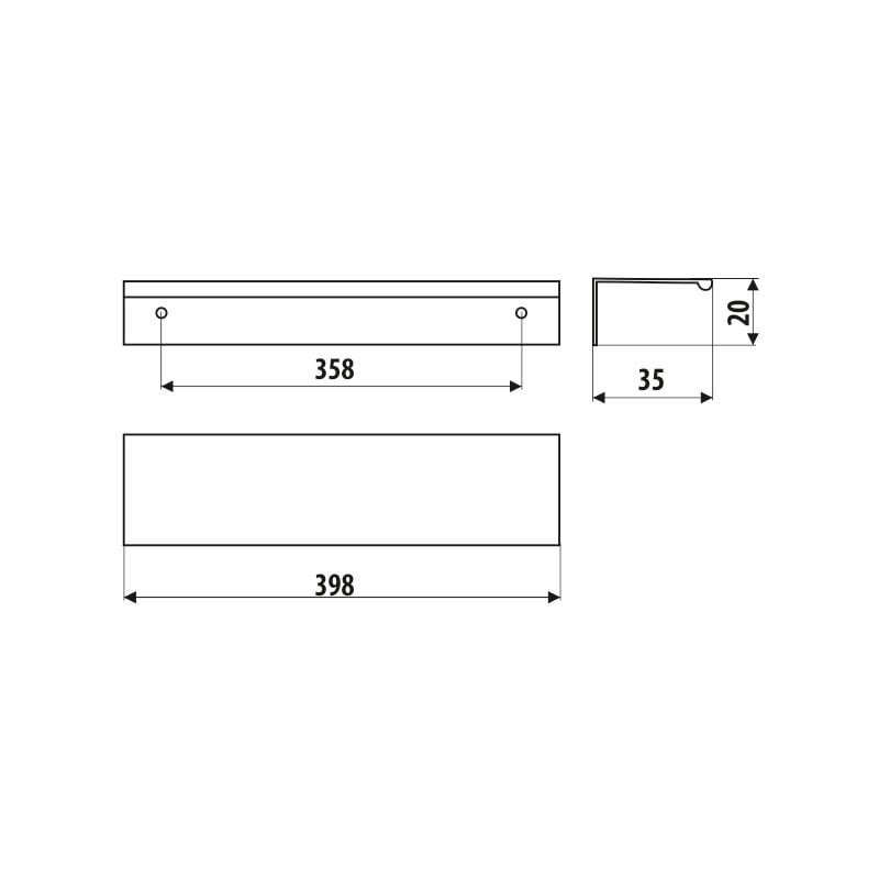 Poignée UA57, chrome brillant, longueur 398 mm