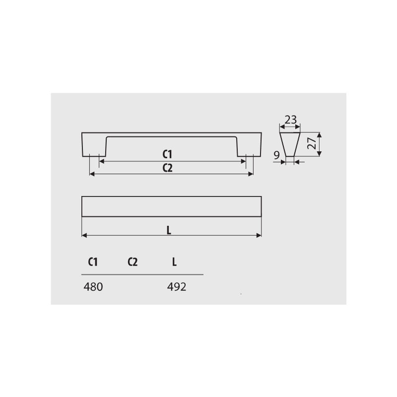 Poignée UU25, nickel brossé, 480 mm