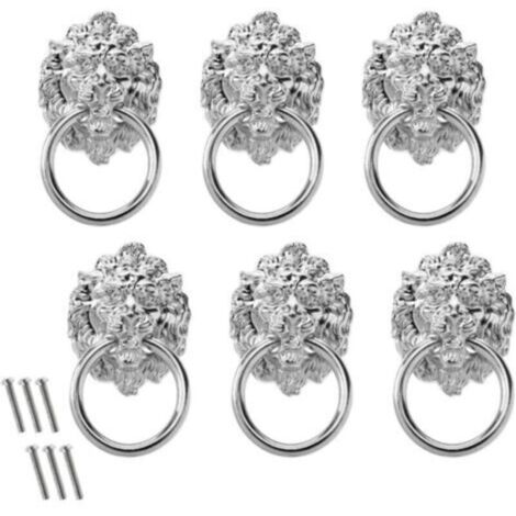Poignée vintage en argent, 6 pièces, tête de lion, bouton en alliage de zinc avec vis, convient pour armoire, tiroir, coffre, boîte en bois