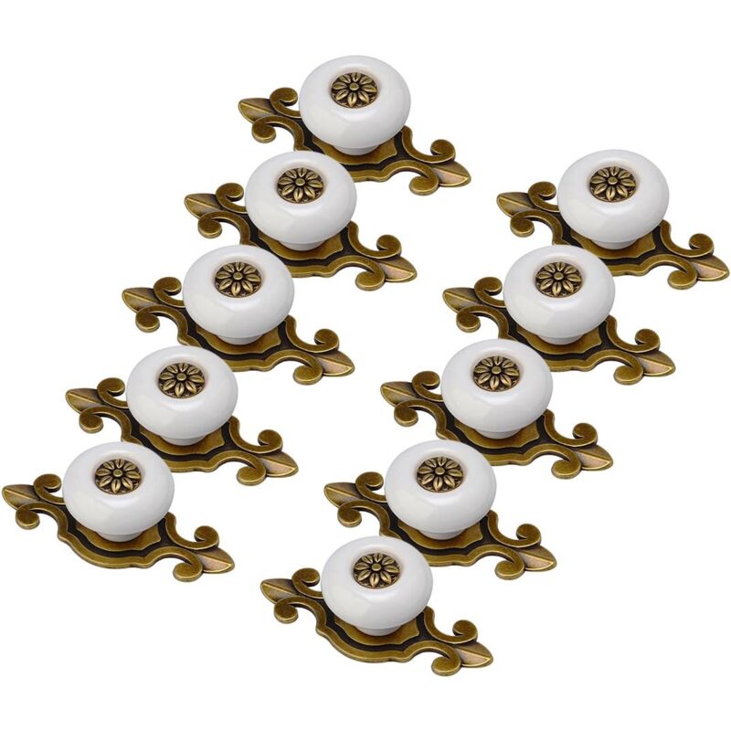 Poignées d'armoire, 10 pièces de design antique, boutons de meubles en porcelaine blanche et vieil or, poignées, boutons, boutons de meubles,