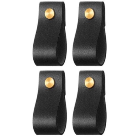 Poignées d'armoire en cuir robustes – Noir – Lot de 6 – 15,2 x 2,4 cm – Poignée de meuble, poignée de porte pour cuisine, salle de bain, armoires, tiroirs, bois