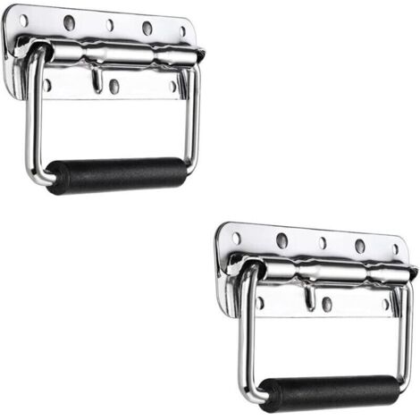 Poignées de Caisse Pliantes, 2 Pièces Acier Inoxydable Poignée de Traction Poignée Pliante à Ressort Avec Poignée en Caoutchouc Pour Boîtes de Rangement de Remplacement de Boîte à Outils