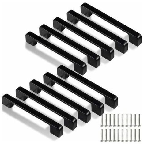 Poignées de cuisine noires de 128 mm, lot de 10, pour portes, tiroirs et placards (avec vis)