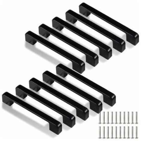 Poignées de cuisine noires de 128 mm, lot de 10, pour portes, tiroirs et placards (avec vis)