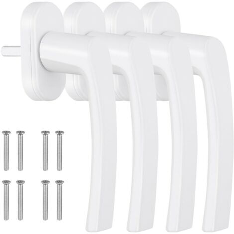 Poignées de fenêtre blanches, lot de 4, verrou de fenêtre en aluminium, poignée de porte-fenêtre sans cylindre de verrouillage, longueur de goupille 35 mm, poignées de porte avec vis pour fenêtres