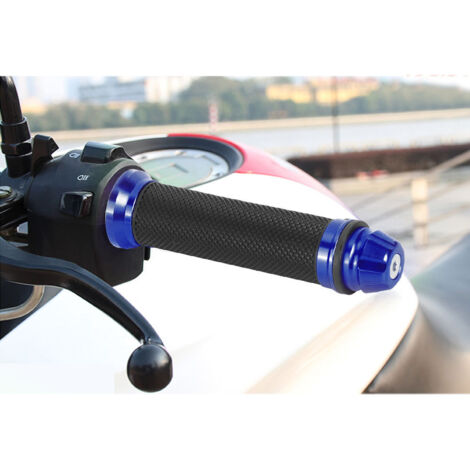 Poignées de guidon moto CNC en aluminium avec revêtement caoutchouc bleu pour tube 7/8"