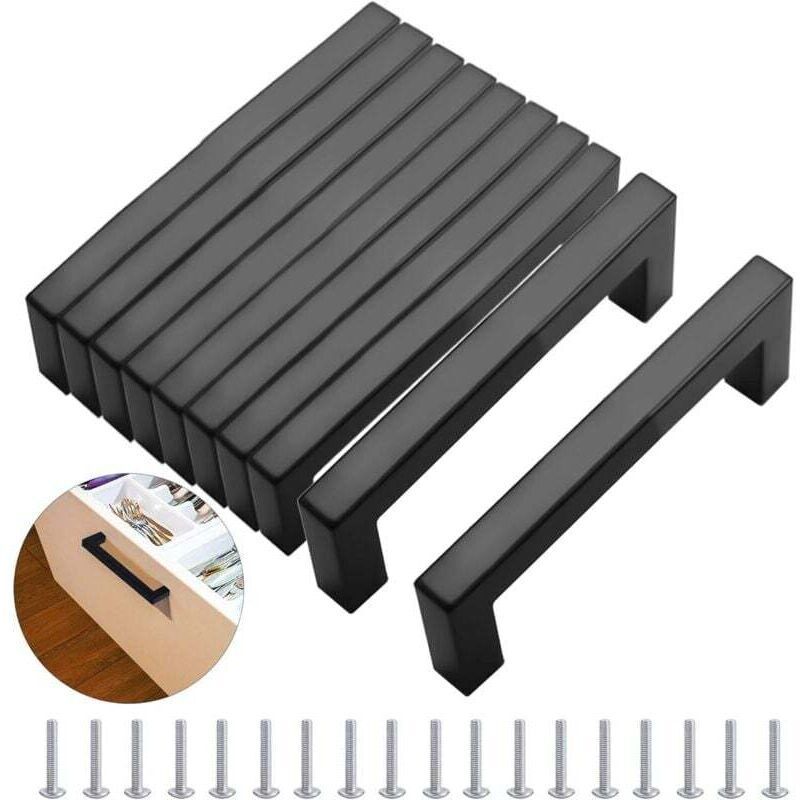Poignées de meuble 160 mm noires en acier inoxydable – lot de 10 pour tiroirs et armoires