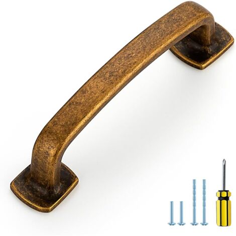 Poignées de meuble cintrées — Construction robuste, lot de 10 — Poignées de meuble de cuisine en laiton antique de 7,6 cm — Poignées de tiroir plates à arc carré — Accessoires de quincaillerie de cuis