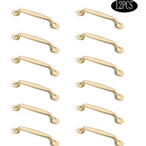 Poignées de Meuble Dorées, Lot de 12 Poignées pour Armoires et Tiroirs de Cuisine, Chambre, avec Vis de Montage