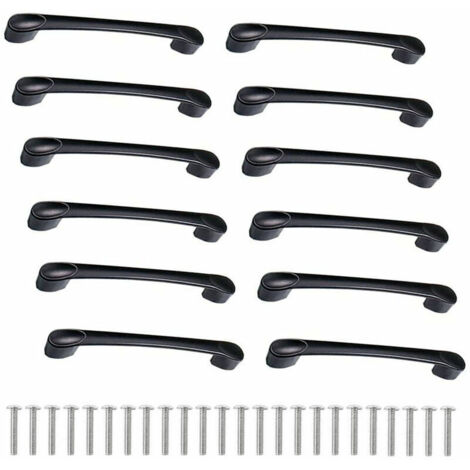 Poignées de Meuble Noires 96 mm en Alliage de Zinc, Lot de 12 avec Vis pour Cuisine, Porte et Tiroir