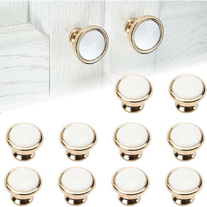 Poignées de meubles de cuisine, 10 poignées de meubles dorées, boutons de tiroir, boutons de meubles en or blanc pour tiroirs et coiffeuses