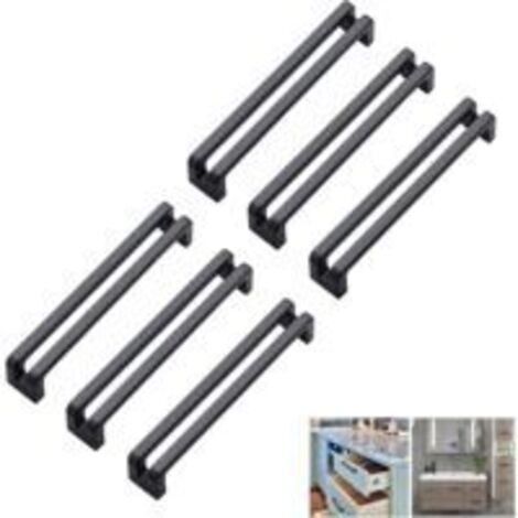 Poignées de meubles de cuisine Sollbry noires, 6 poignées de tiroir, entraxe de 96 mm, poignées en alliage de zinc, poignées modernes pour armoire de chambre, poignées de porte d'armoire de salle de b