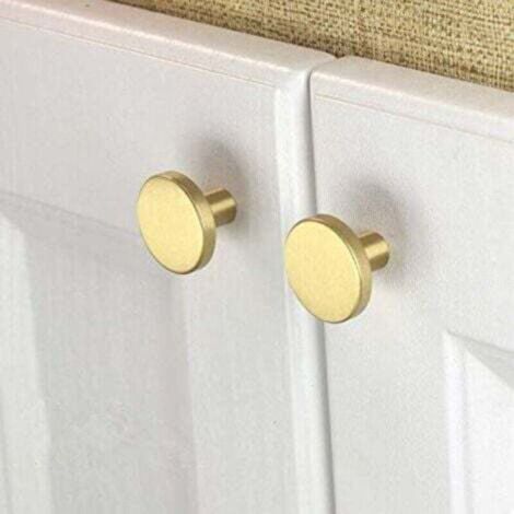 Poignées de meubles en laiton brossé, poignées de tiroir dorées, adaptées aux meubles, armoires, salle de bain et cuisine, lot de 10 (rondes)