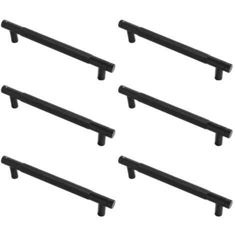 Poignées de meubles moletées, poignées d'armoires de cuisine, poignées de tiroir, entraxe de 160 mm, 6 pièces (noir)