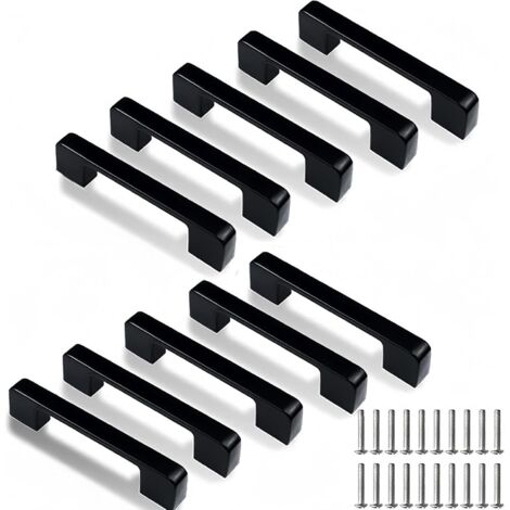 Poignées de Placard, 10 Pièces Noires Cuisine Poignée Poignee de Meuble Poignées de Placard Poignées de Tiroir Avec Vis, Poignée Porte pour Placards Porte Meuble Cuisine (Entraxe 96mm)