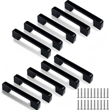 Poignées de Placard, 10 Pièces Noires Cuisine Poignée Poignee de Meuble Poignées de Placard Poignées de Tiroir Avec Vis, Poignée Porte pour Placards Porte Meuble Cuisine (Entraxe 96mm)