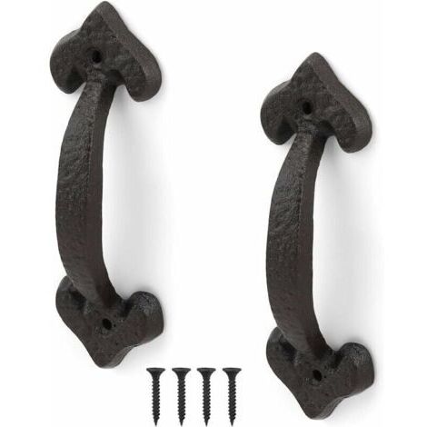 Poignées de porte anciennes en fer forgé, un ensemble de deux poignées de porte coulissantes, poignées de porte vintage, convenant aux abris de jardin, garages et portes d'armoires.