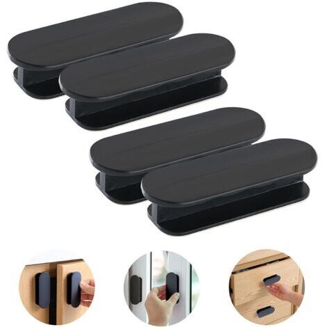 Poignées de porte autocollantes PCS - Poignées de porte et tiroir en plastique pour fenêtres et vitres - Noir