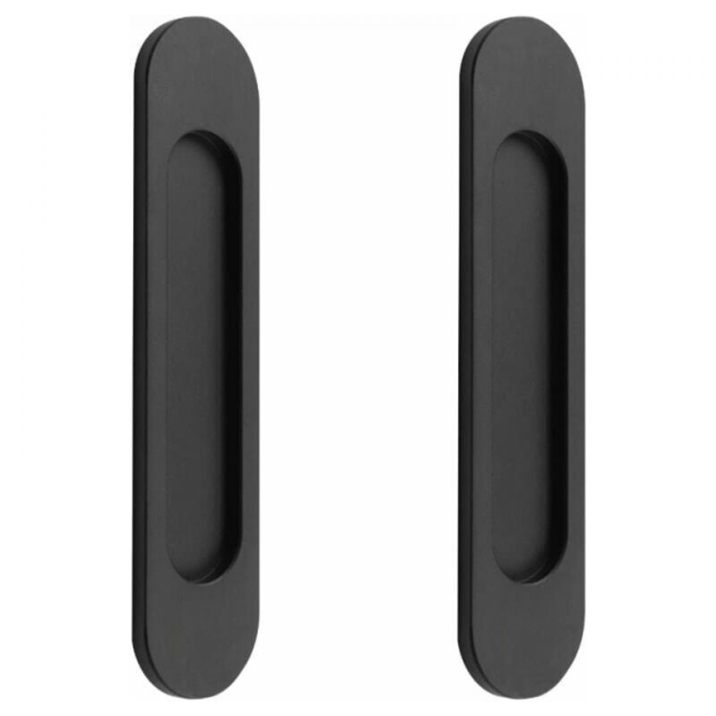 Poignées de porte coulissante ovales auto-adhésives en alliage d'aluminium noir mat, 2 pièces, sans poinçonnage pour portes coulissantes, fenêtres